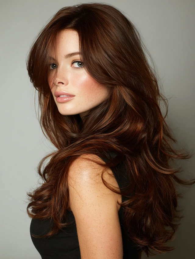 Classic brunette layers with soft curls