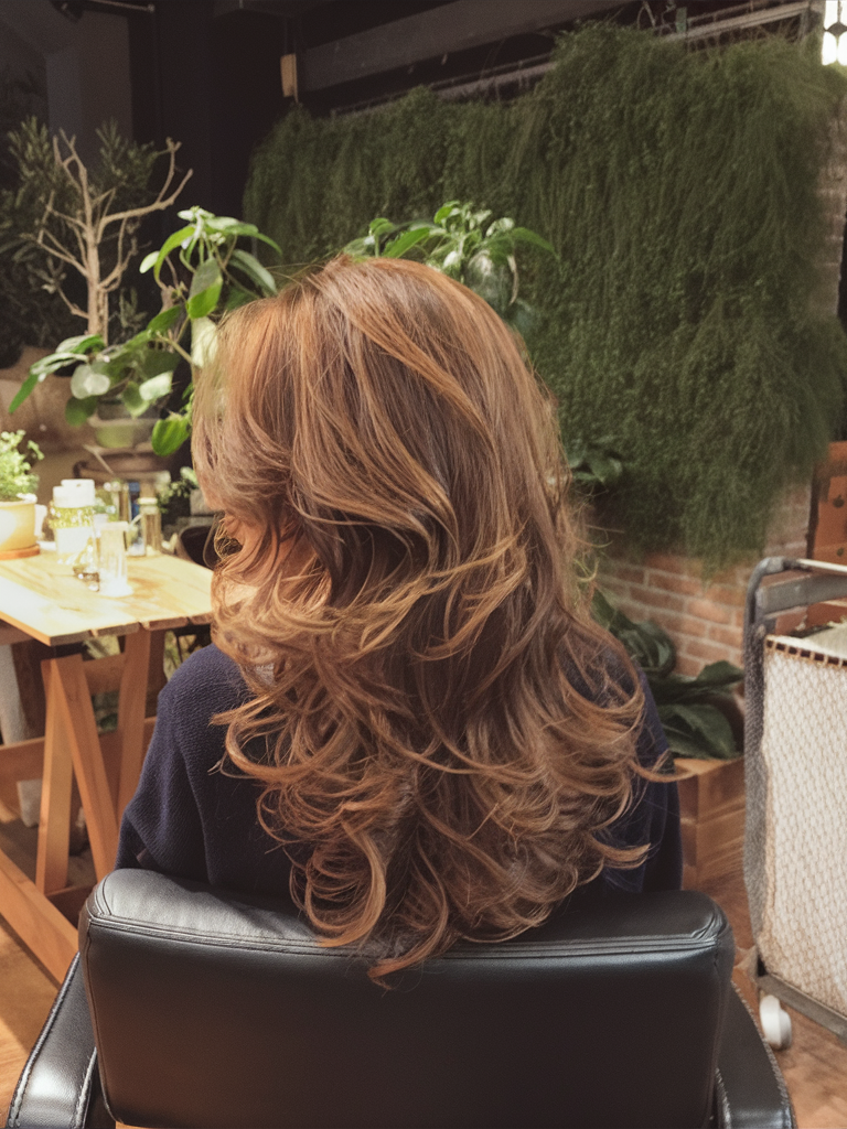 Voluminous layers with caramel tones