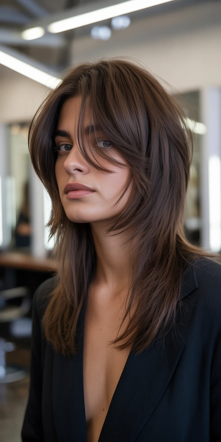 Sleek brunette layers polished finish