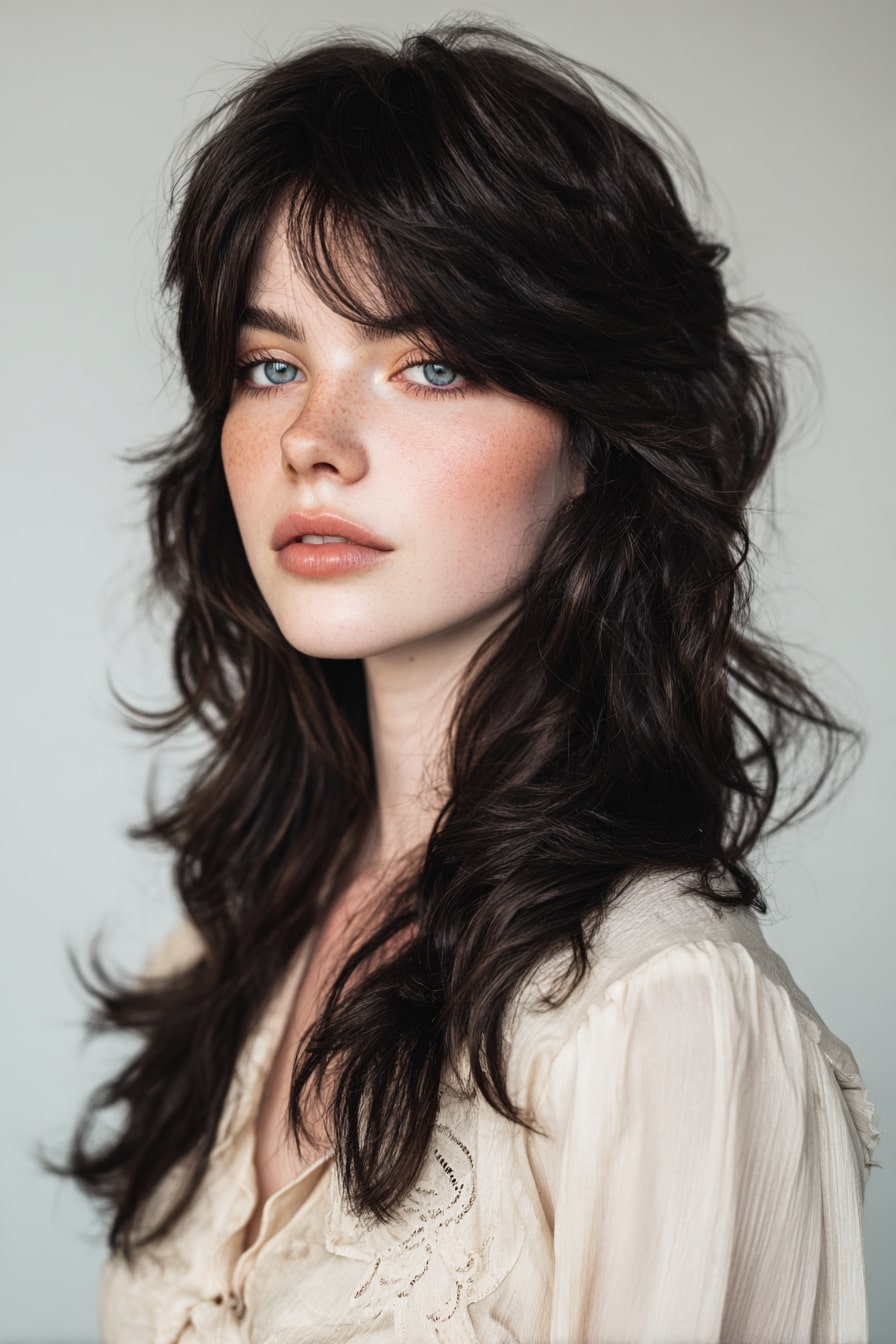 Shaggy layers curtain bangs