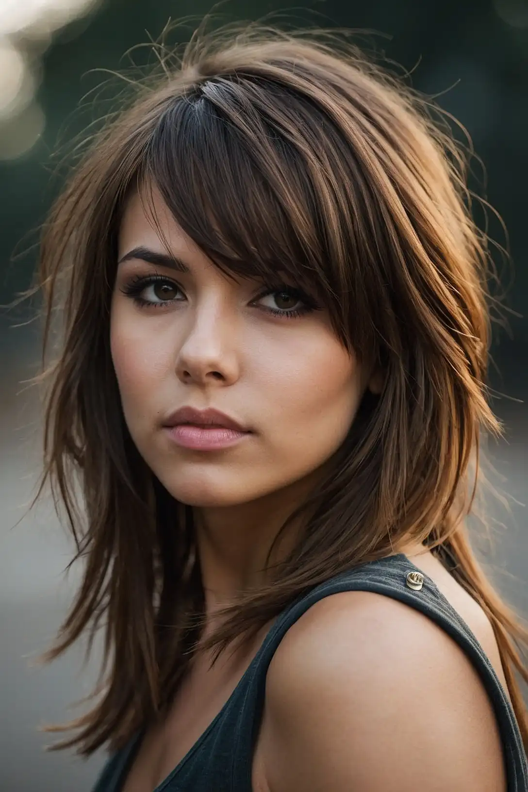 Layered cut side-swept bangs