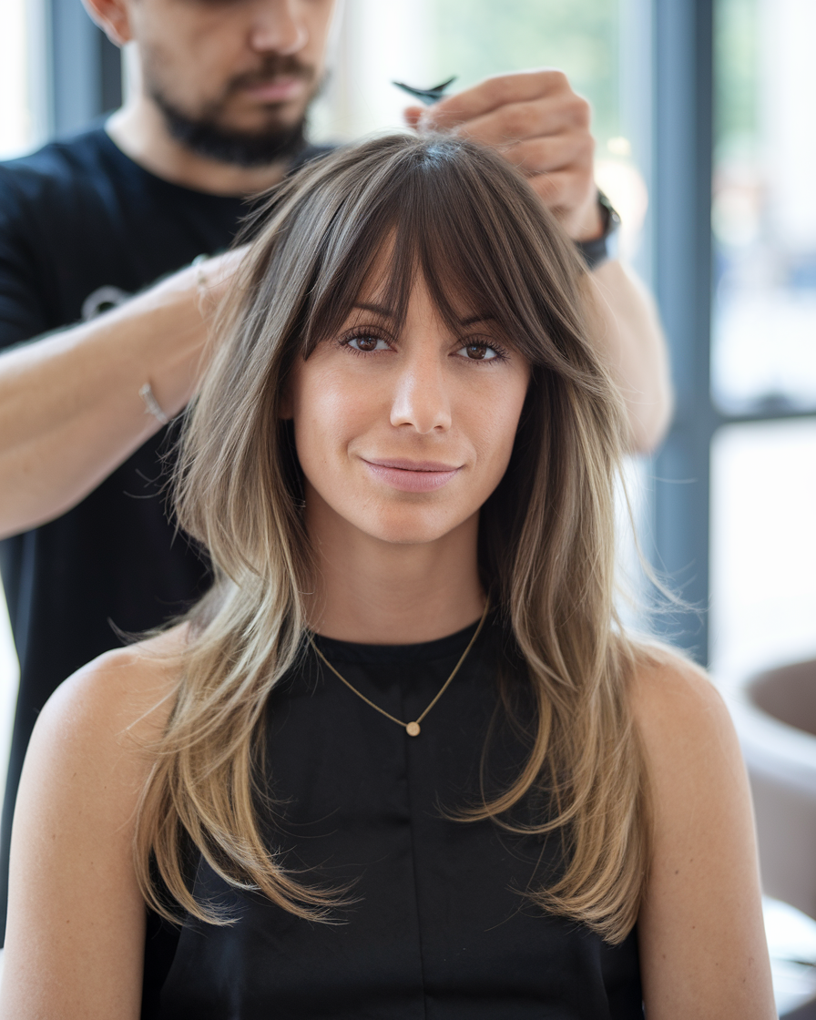 Chic layers with curtain bangs