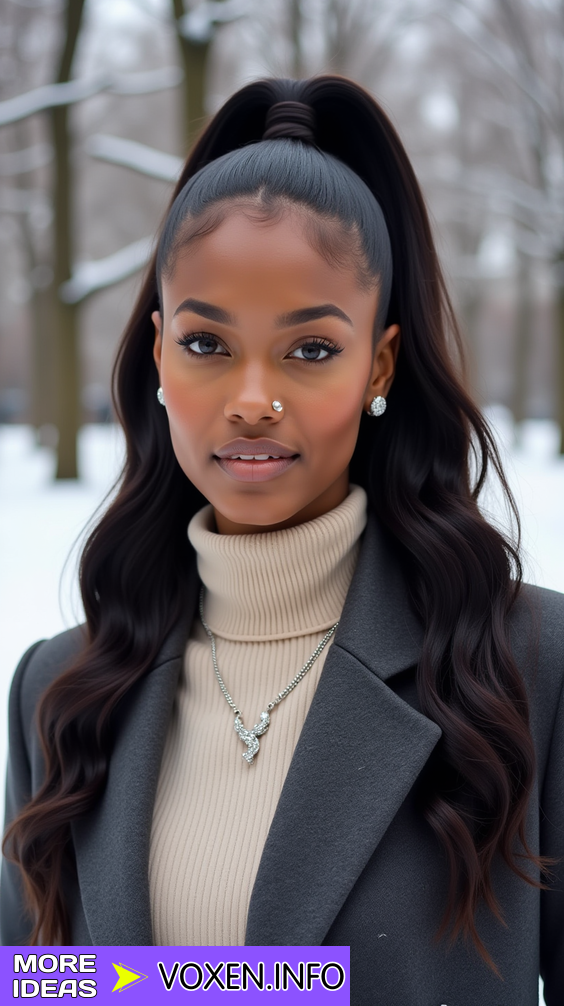 Sleek high ponytail with waves