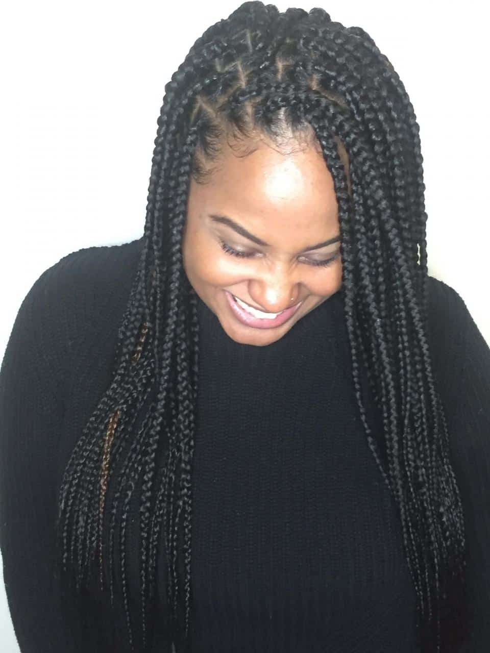 Classic box braids with casual style