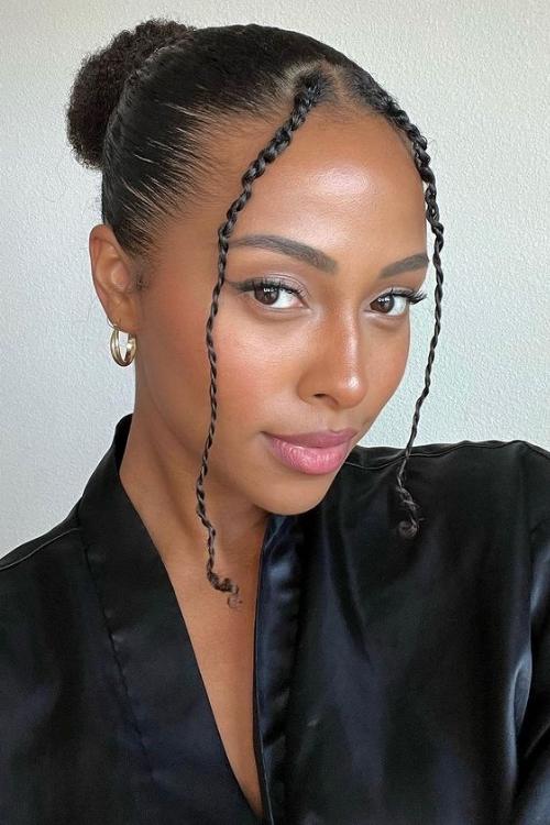 Face-framing braids with a bun