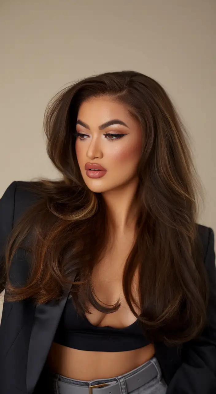 Subtle brown ombre on long sleek hair