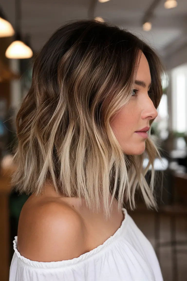 Textured blonde ombre on layered bob