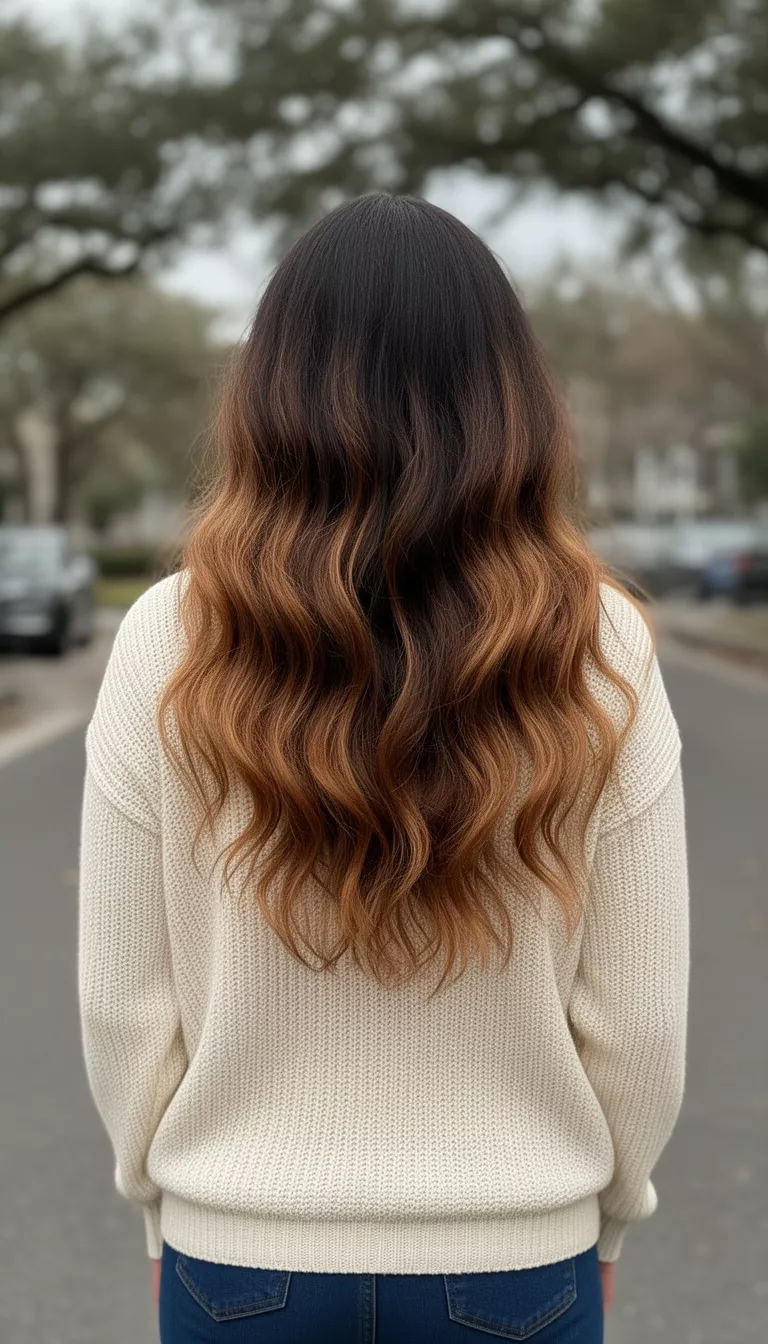 Warm copper ombre on long cascading waves