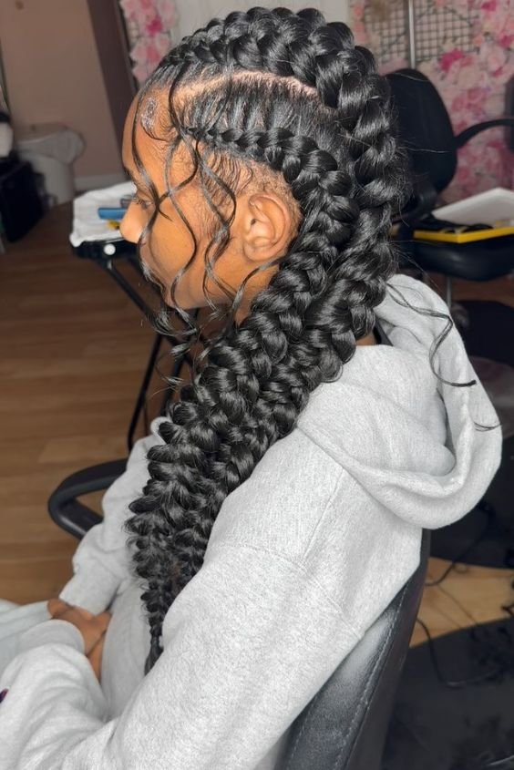 Side cornrows with detailed braiding patterns