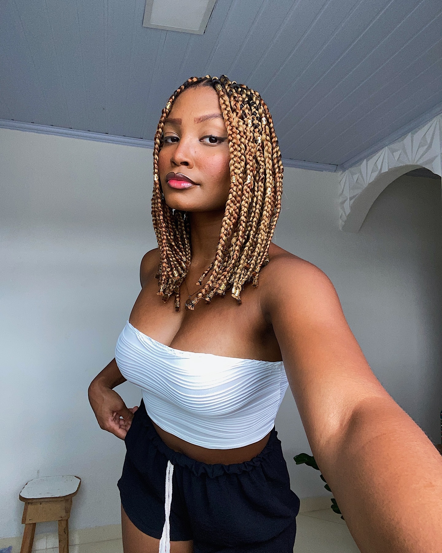 Medium-length box braids with texture