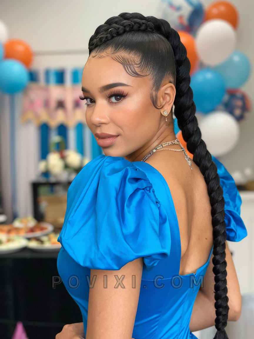 Long braided ponytail for elegance