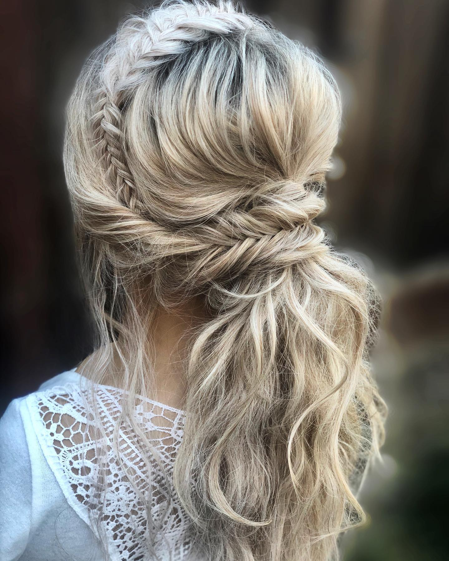Bohemian braided half-updo with waves