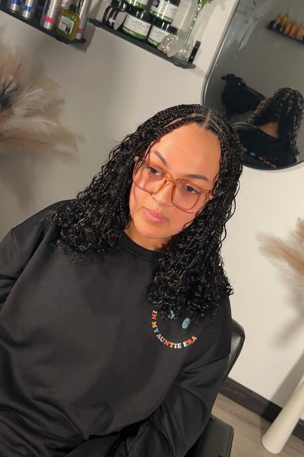 Wet-look braided bob with shine