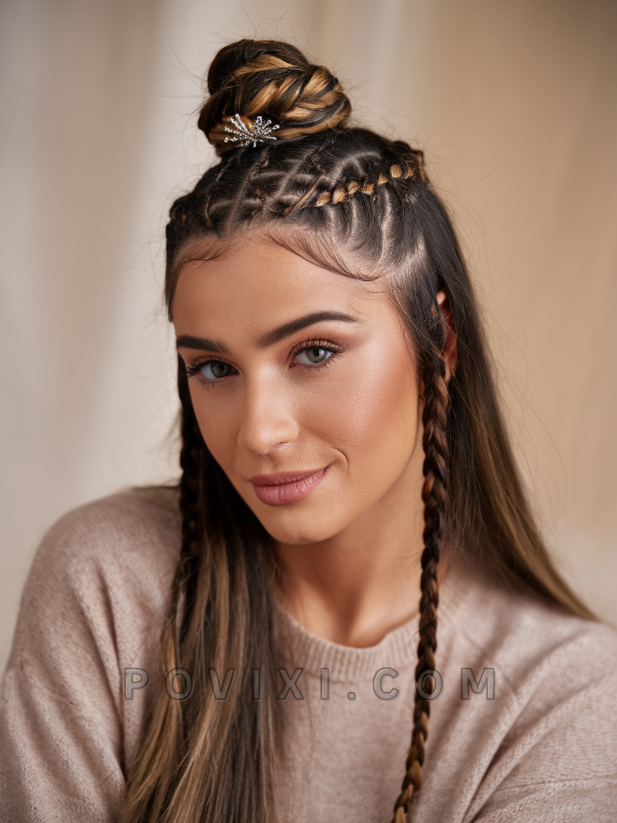 Intricate braided top knot with detail