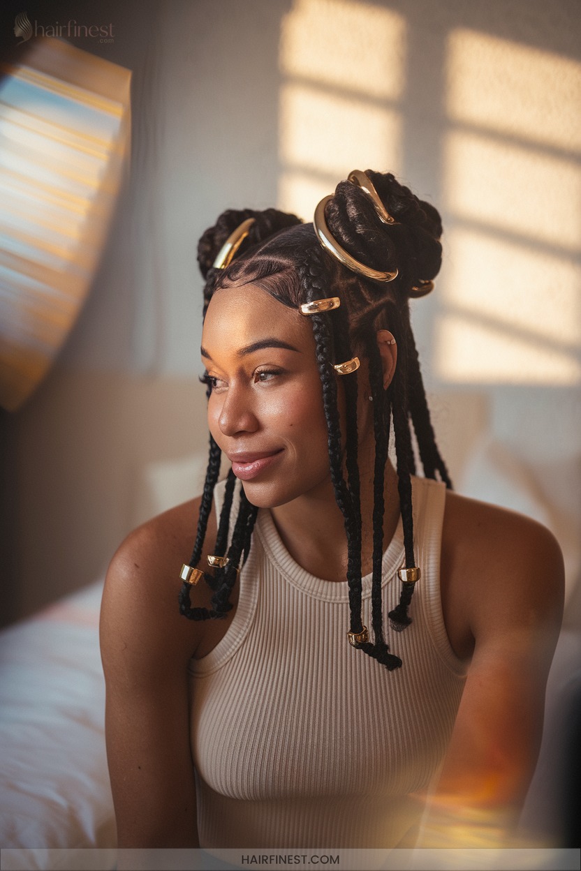 Statement braided buns with accessories