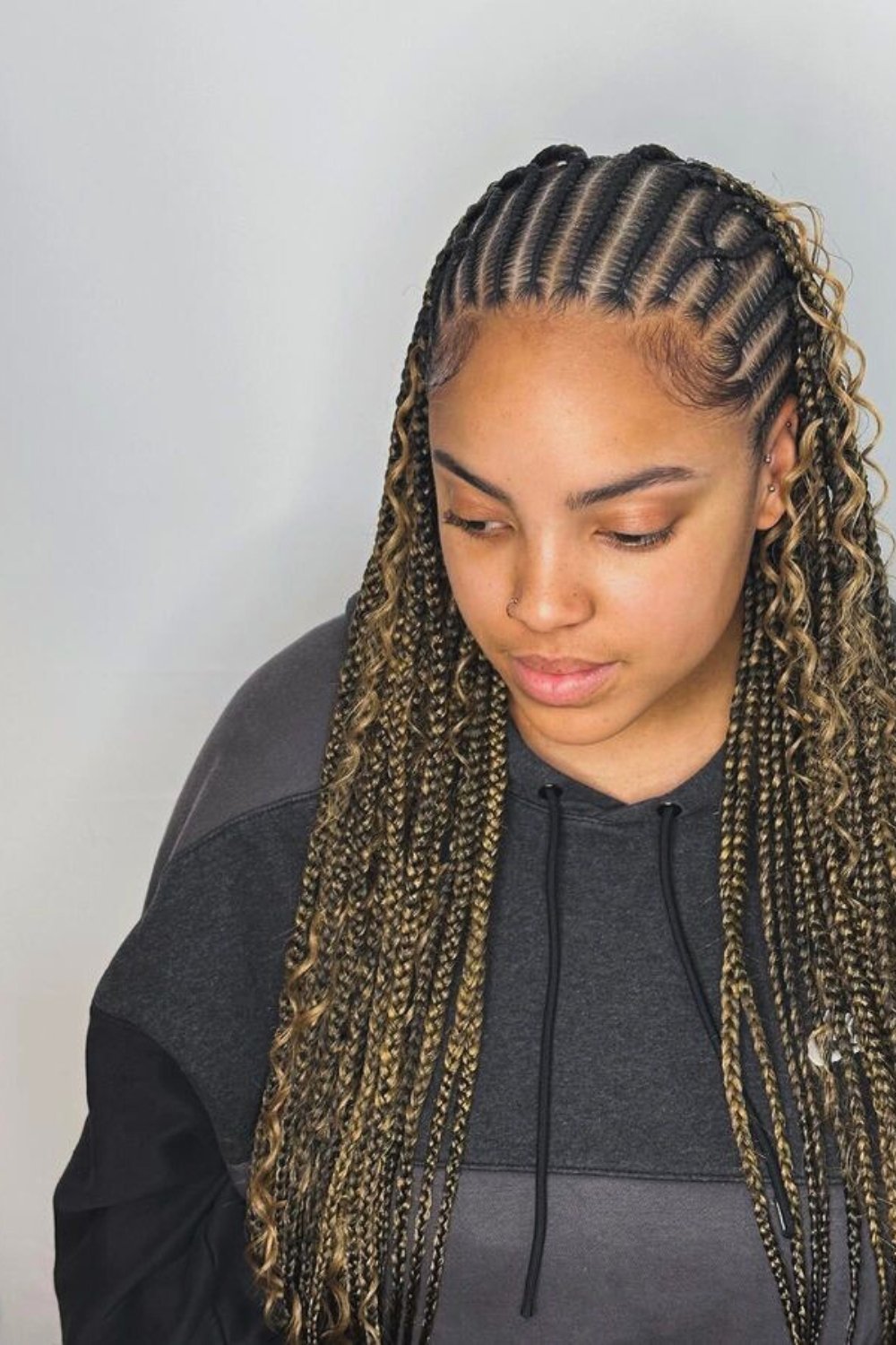 Golden cornrow braids with defined edges