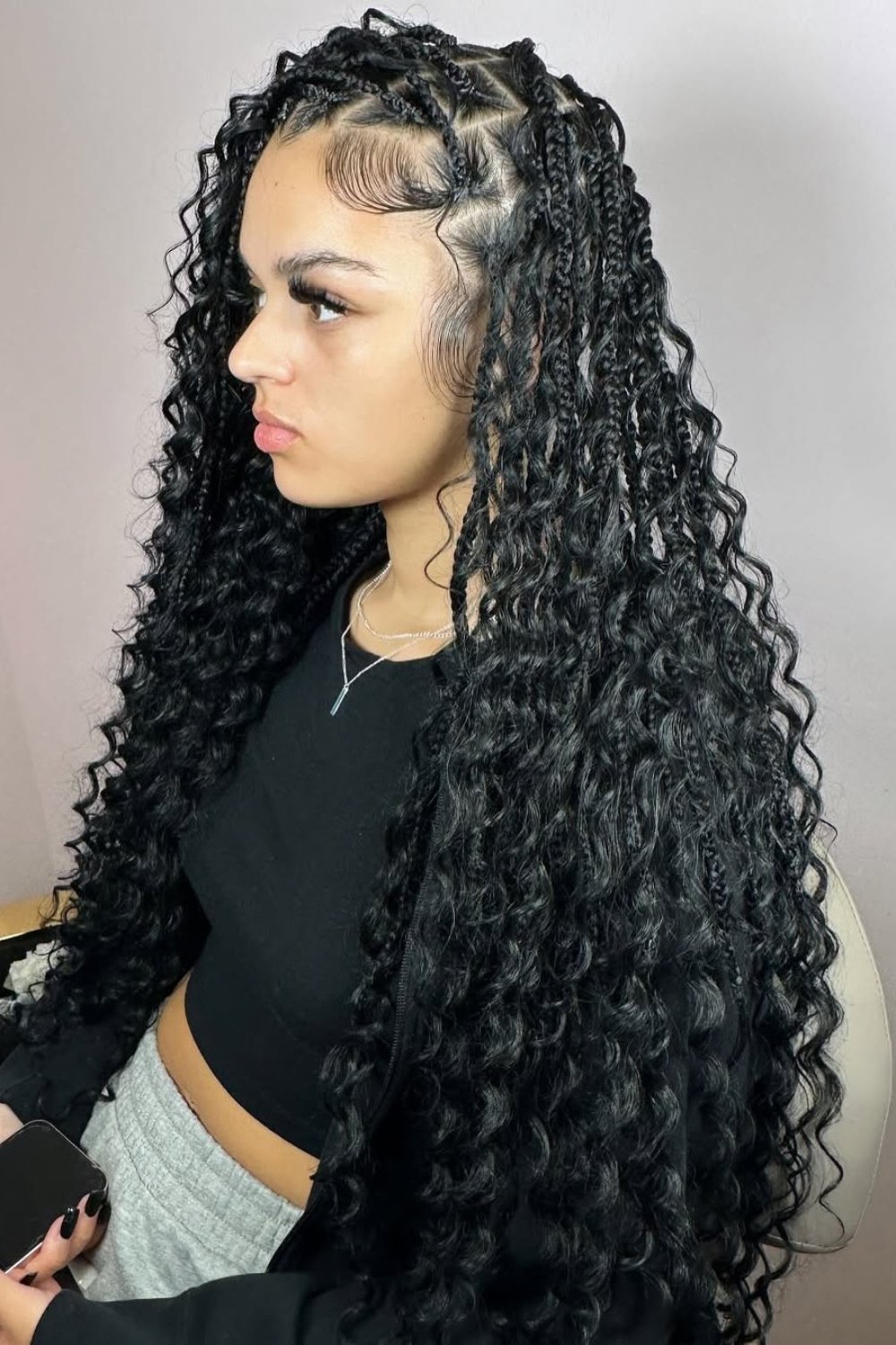 Curly box braids for volume
