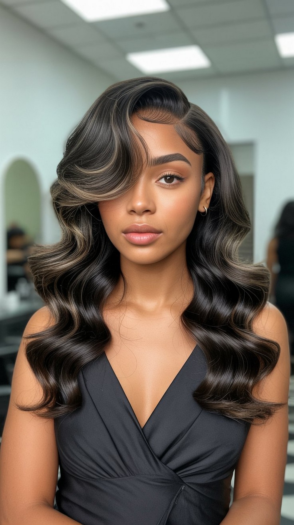 Classic glam waves with side part
