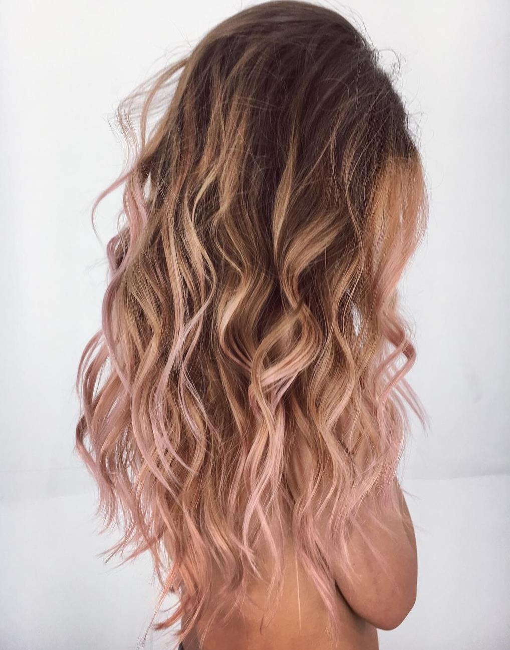 Dimensional rose gold ombre with curls