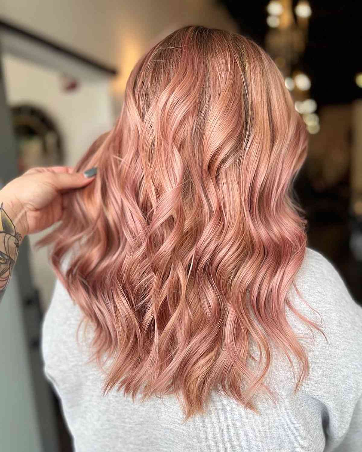 Textured rose gold waves with volume