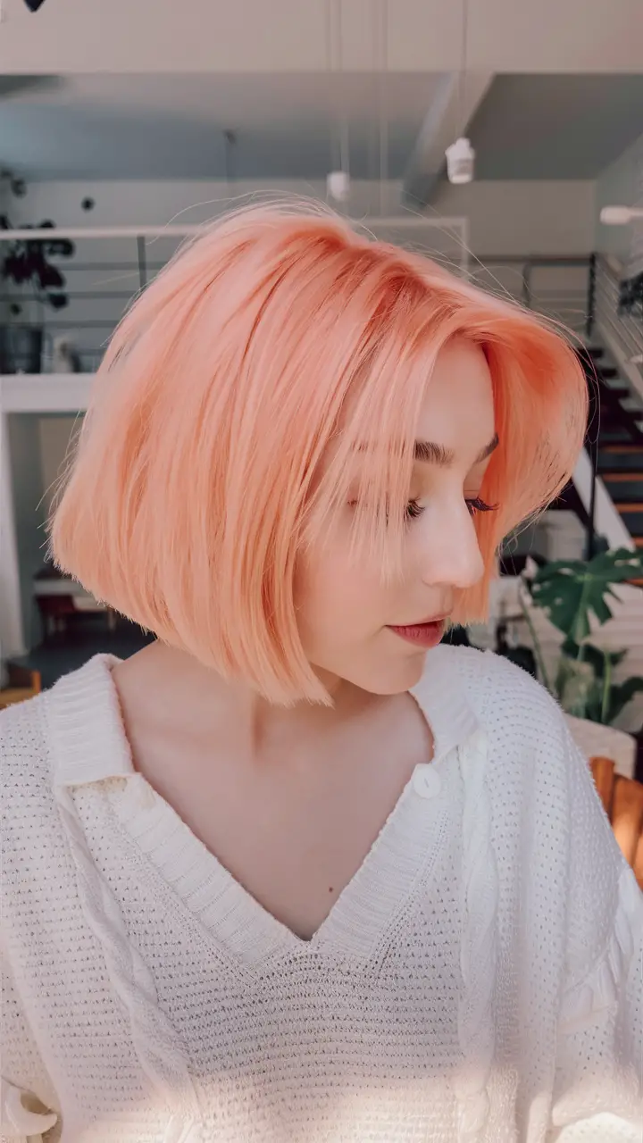 Peachy rose gold bob with texture