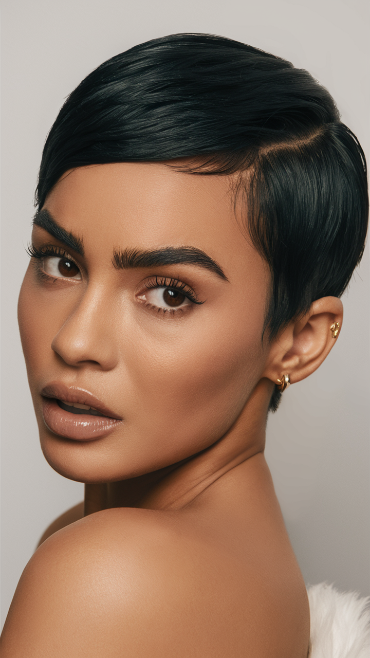 Chic short pixie hairstyle with sleek finish