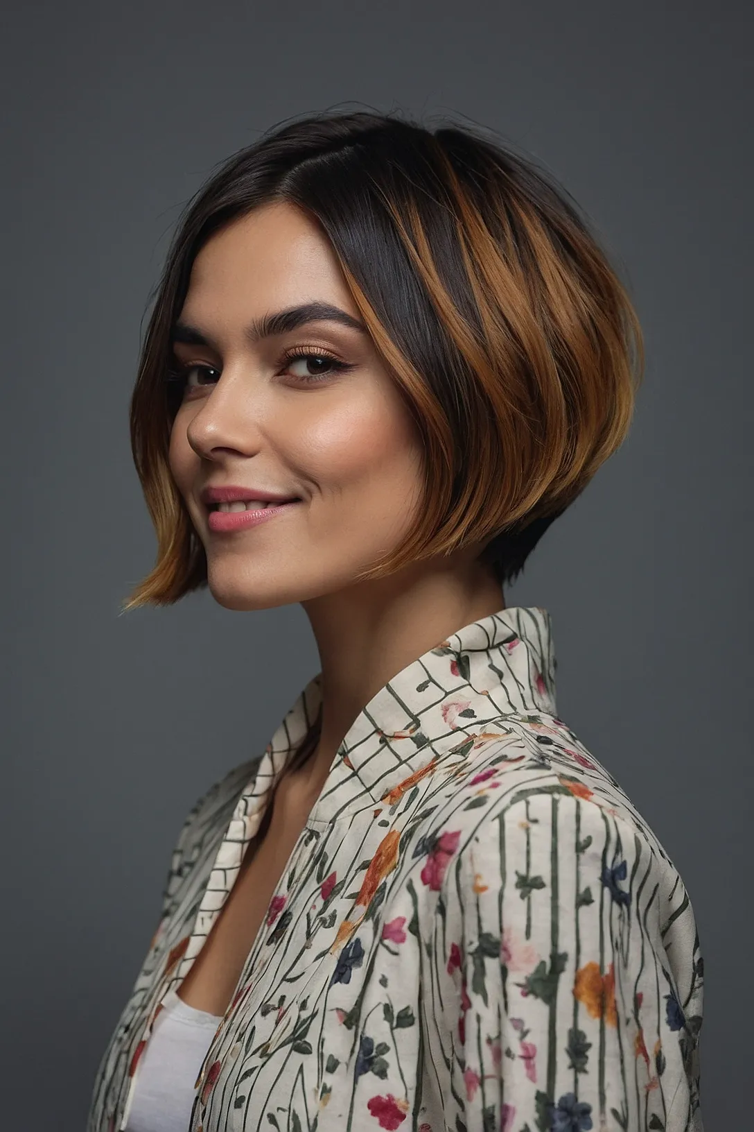 Two-tone layered bob with soft highlights