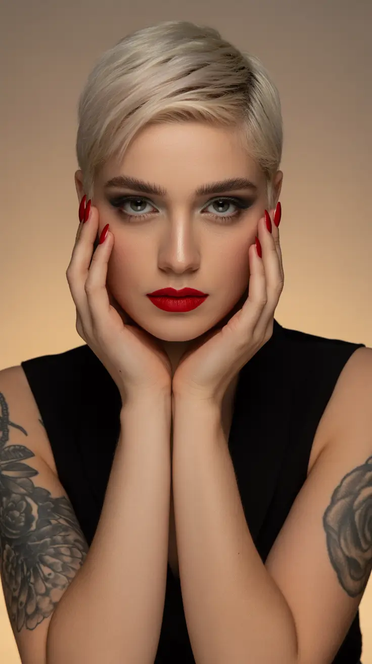 Platinum pixie cut with edgy style