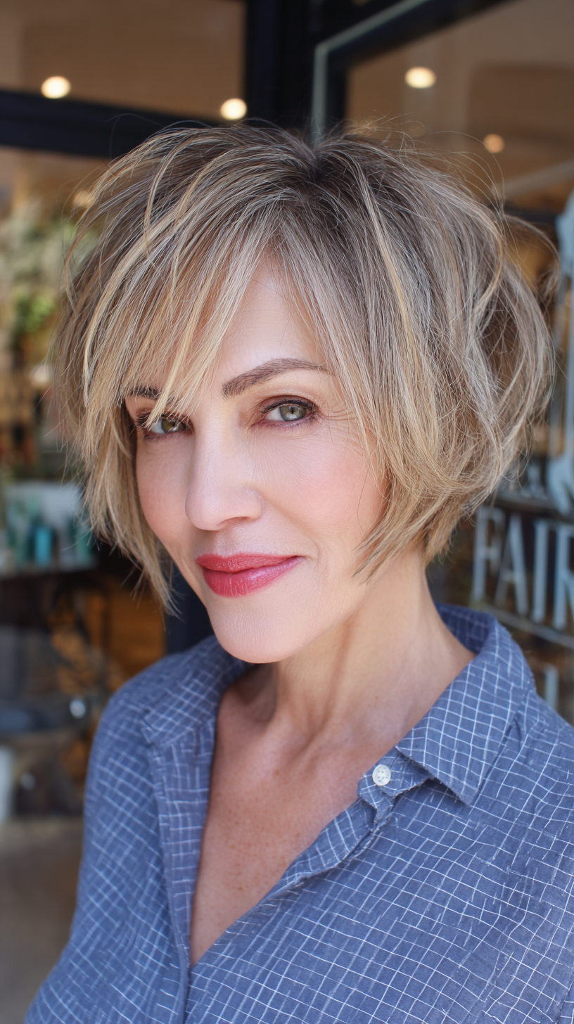 Textured layered bob with volume and movement