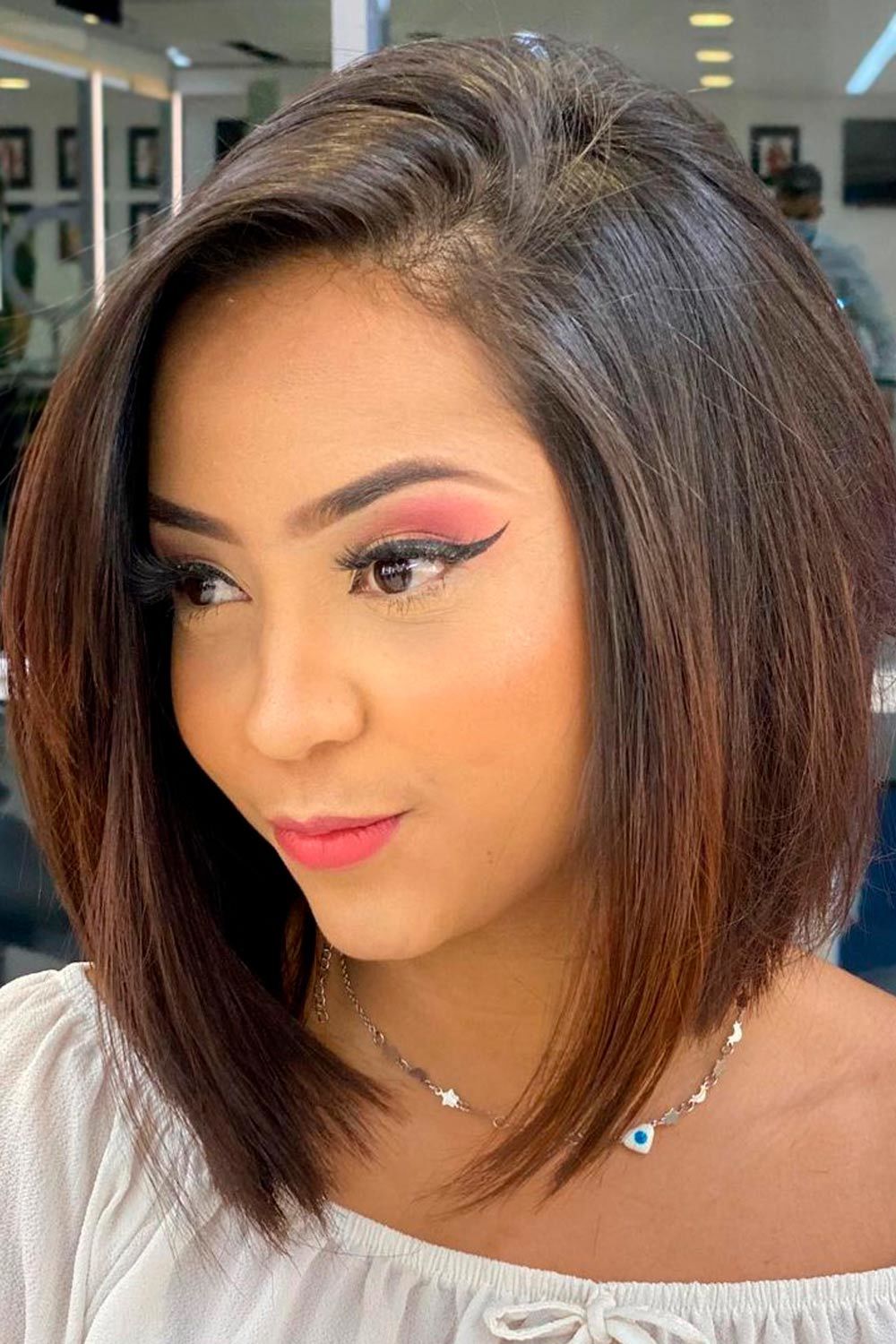 Sleek angled bob with sharp lines