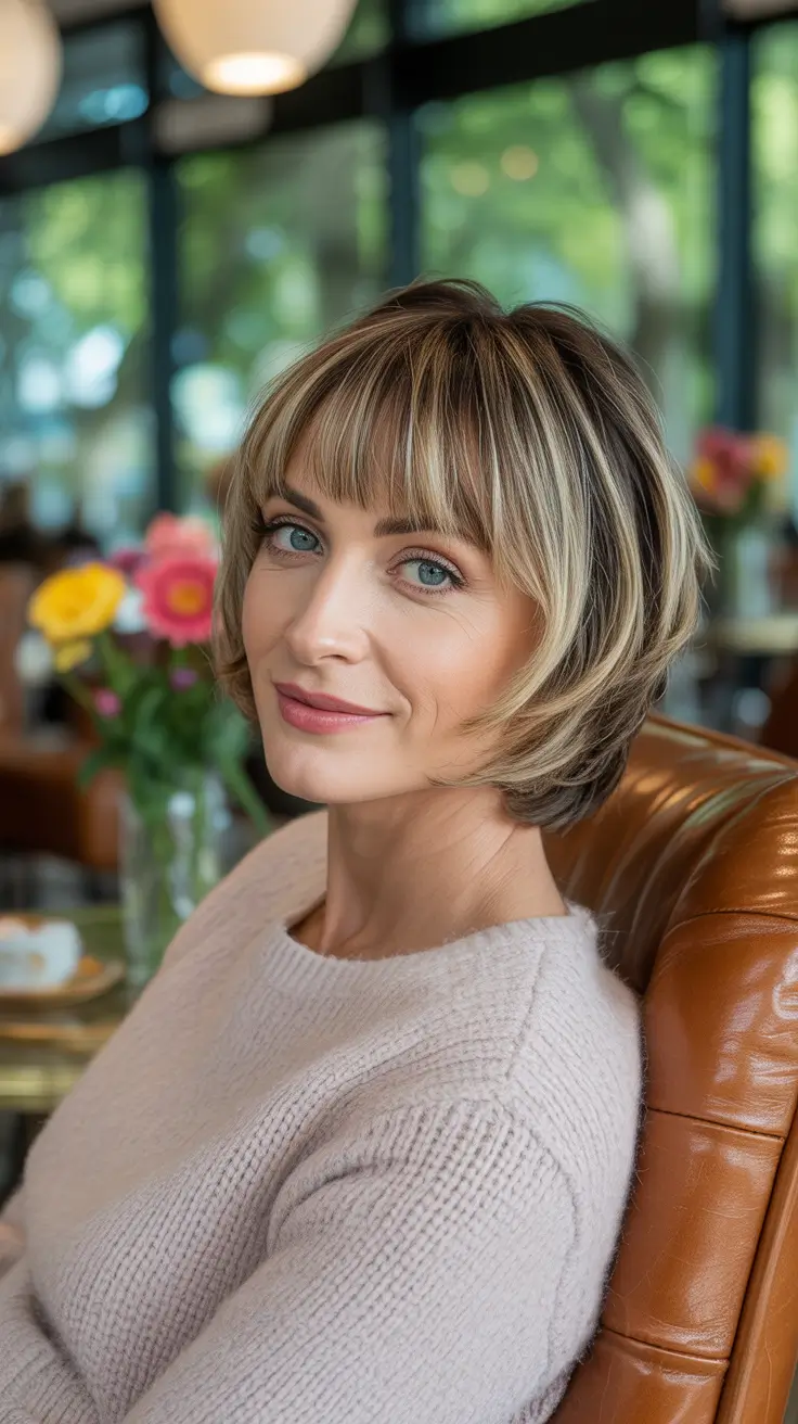 Soft layered bob with bangs and volume