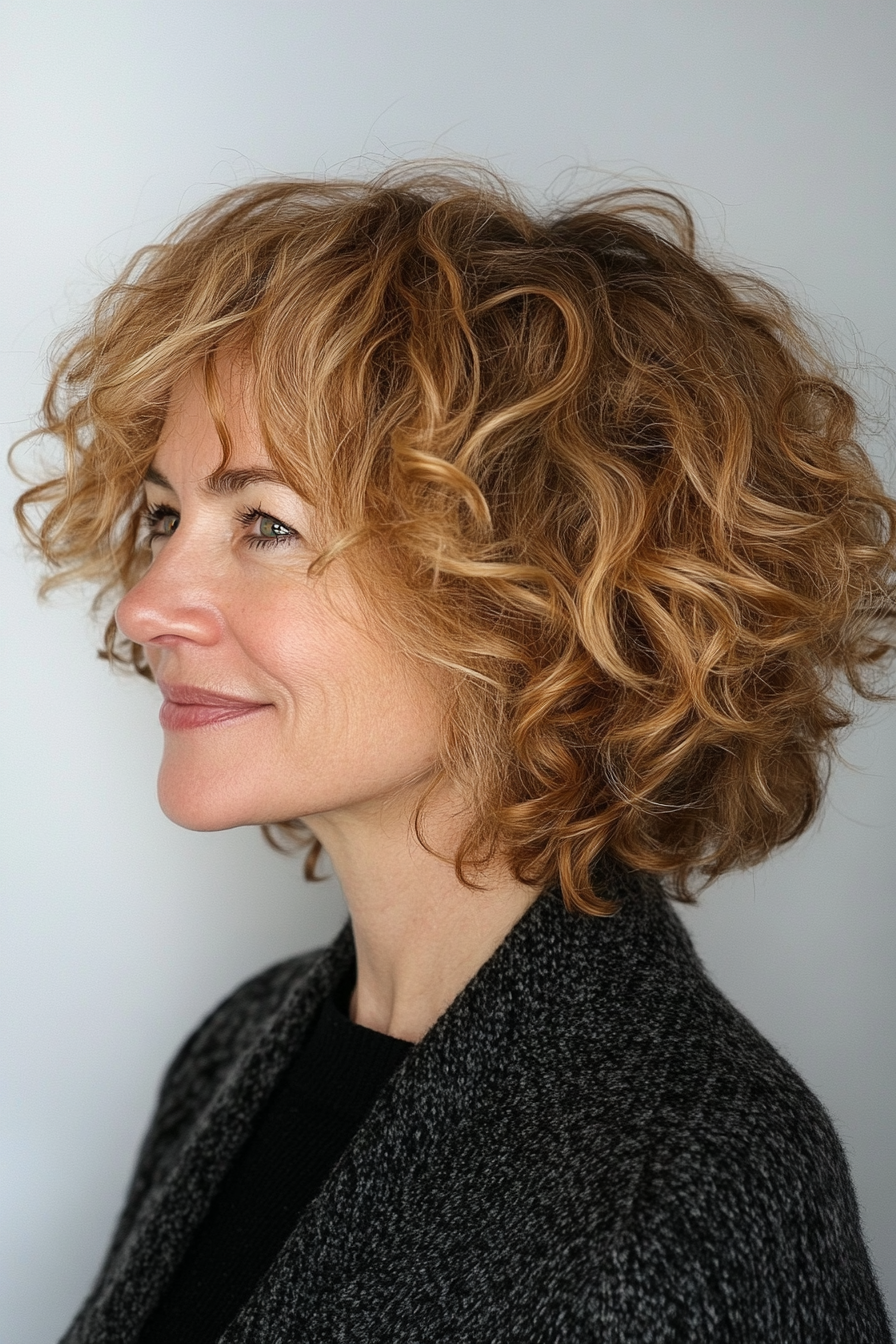 Curly shag with volume, textured and lively