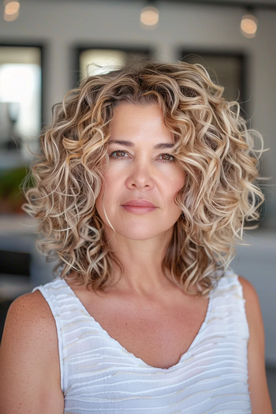 Voluminous blonde curls, lively and full-bodied