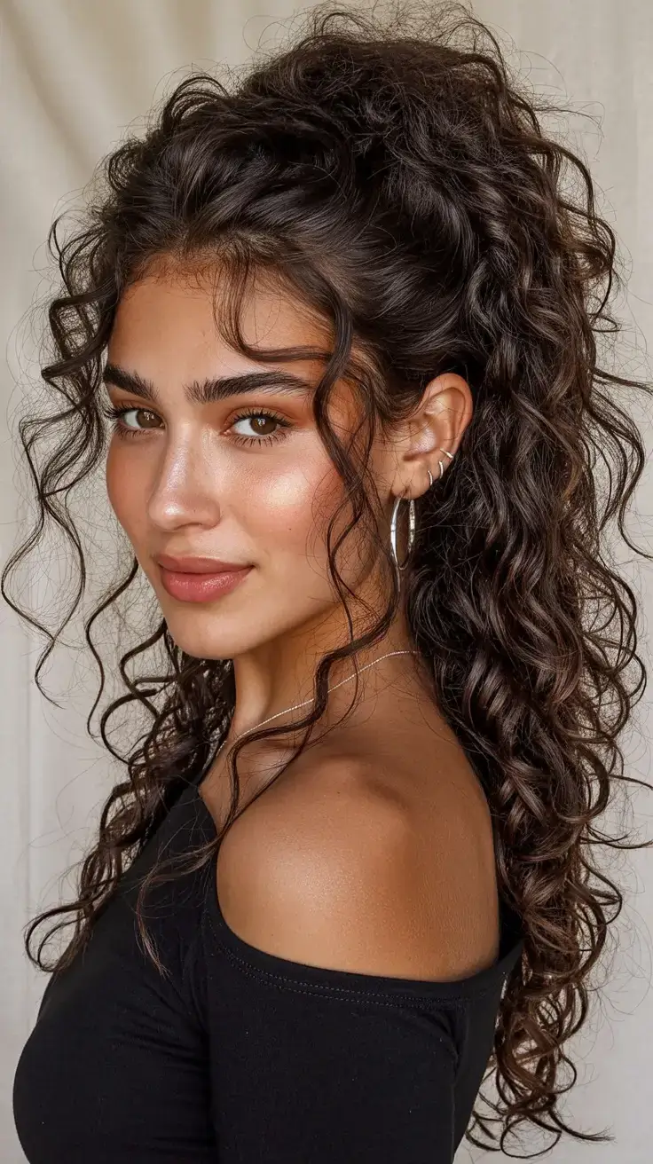 Curly half-updo, romantic and elegant