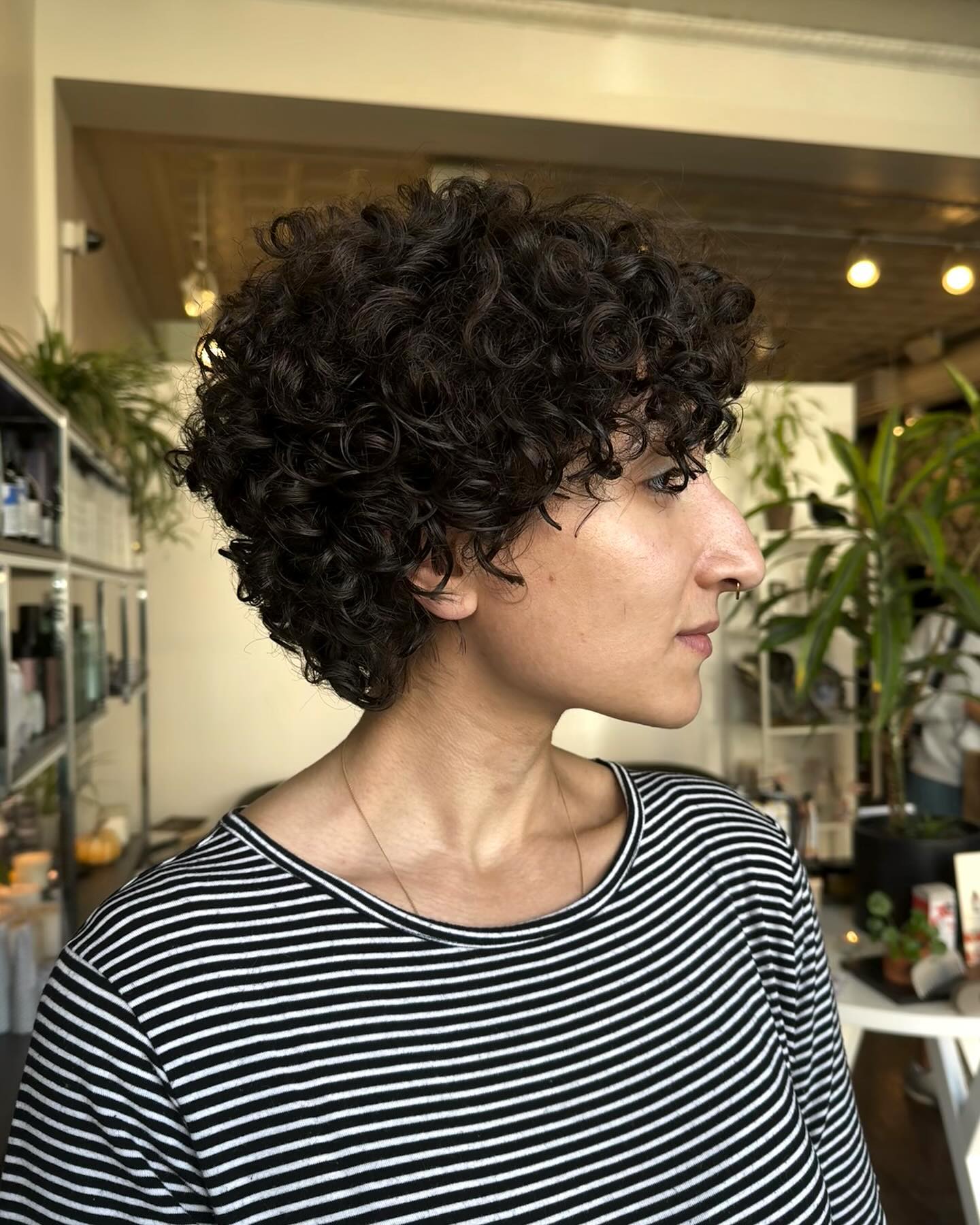 Tight curly pixie, compact and textured