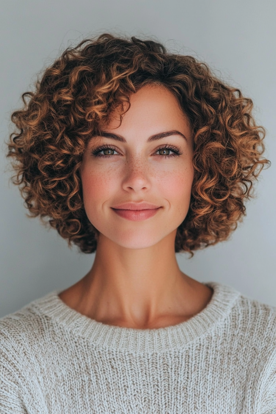 Curly bob with defined curls, vibrant and full-bodied