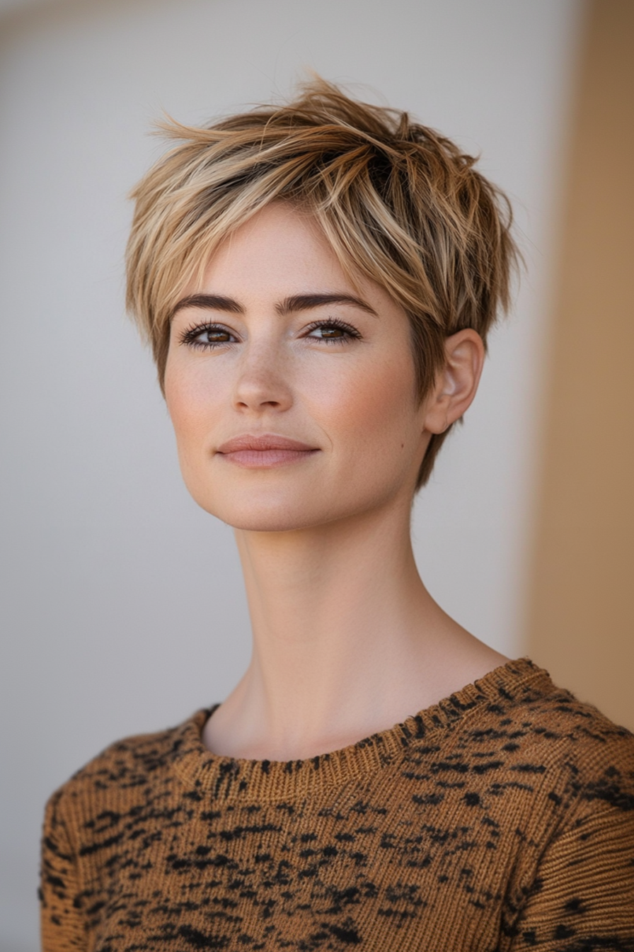 Textured blonde pixie with layers and volume