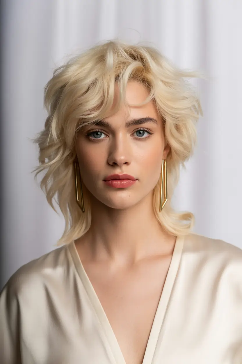 Blonde layered shag with bangs and texture