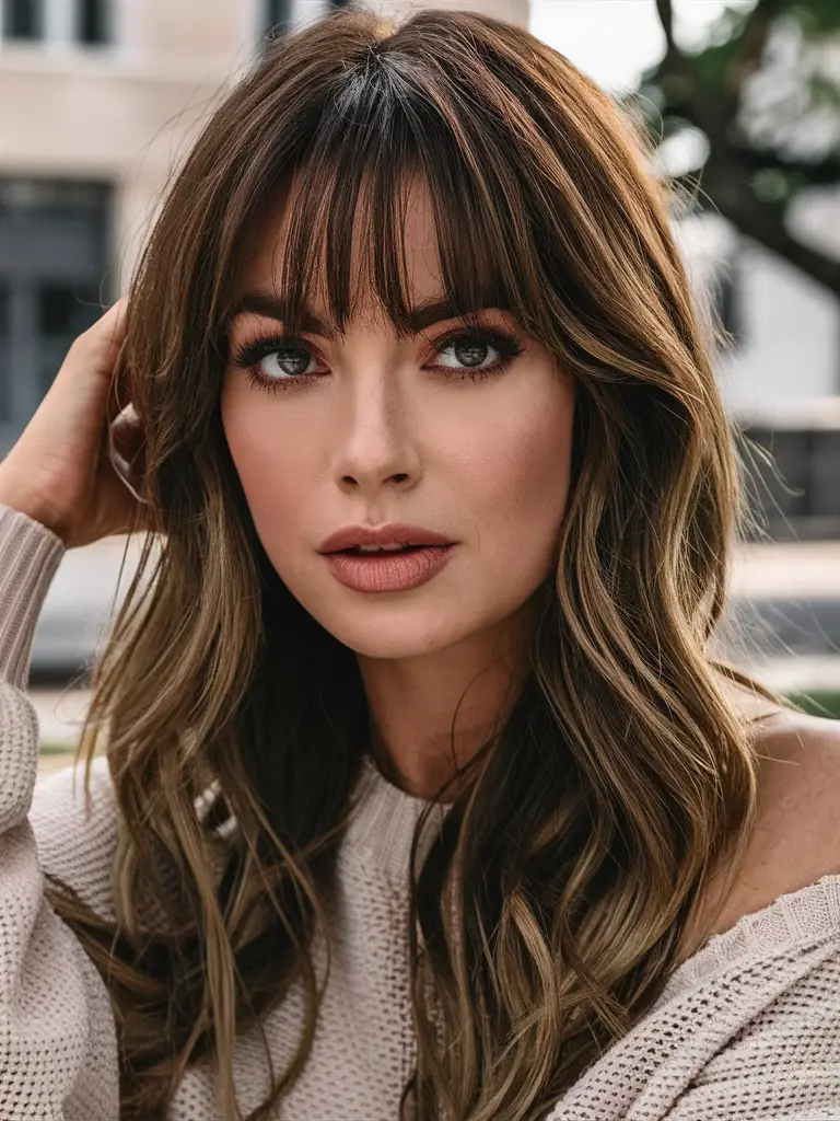 Long layers with curtain bangs and volume
