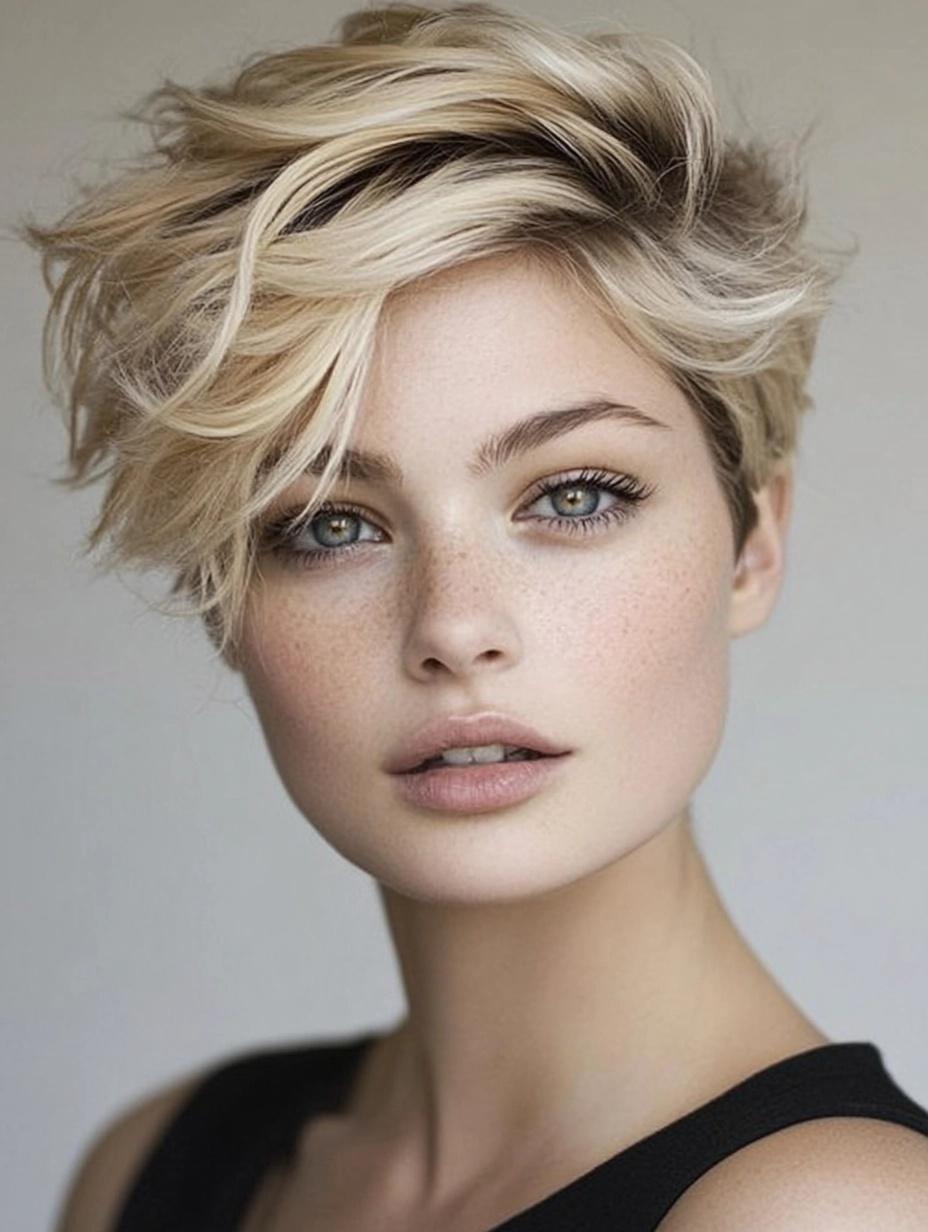 Voluminous tousled pixie with waves
