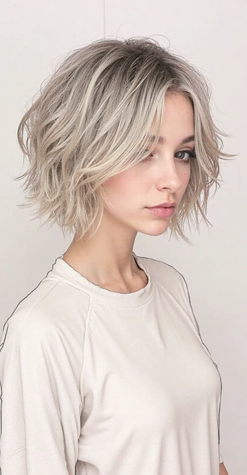 Textured tousled bob with waves