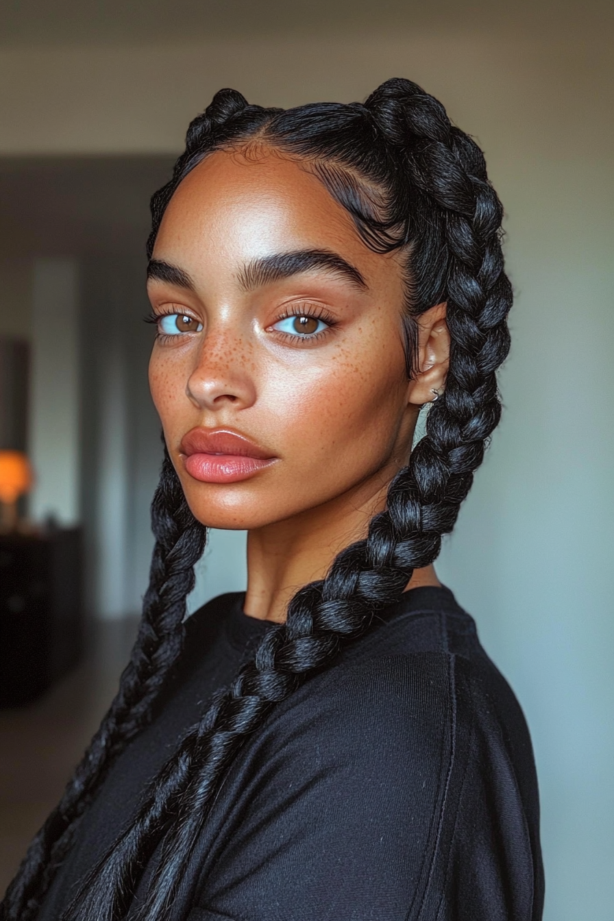 Bold braided side part with intricate plaits