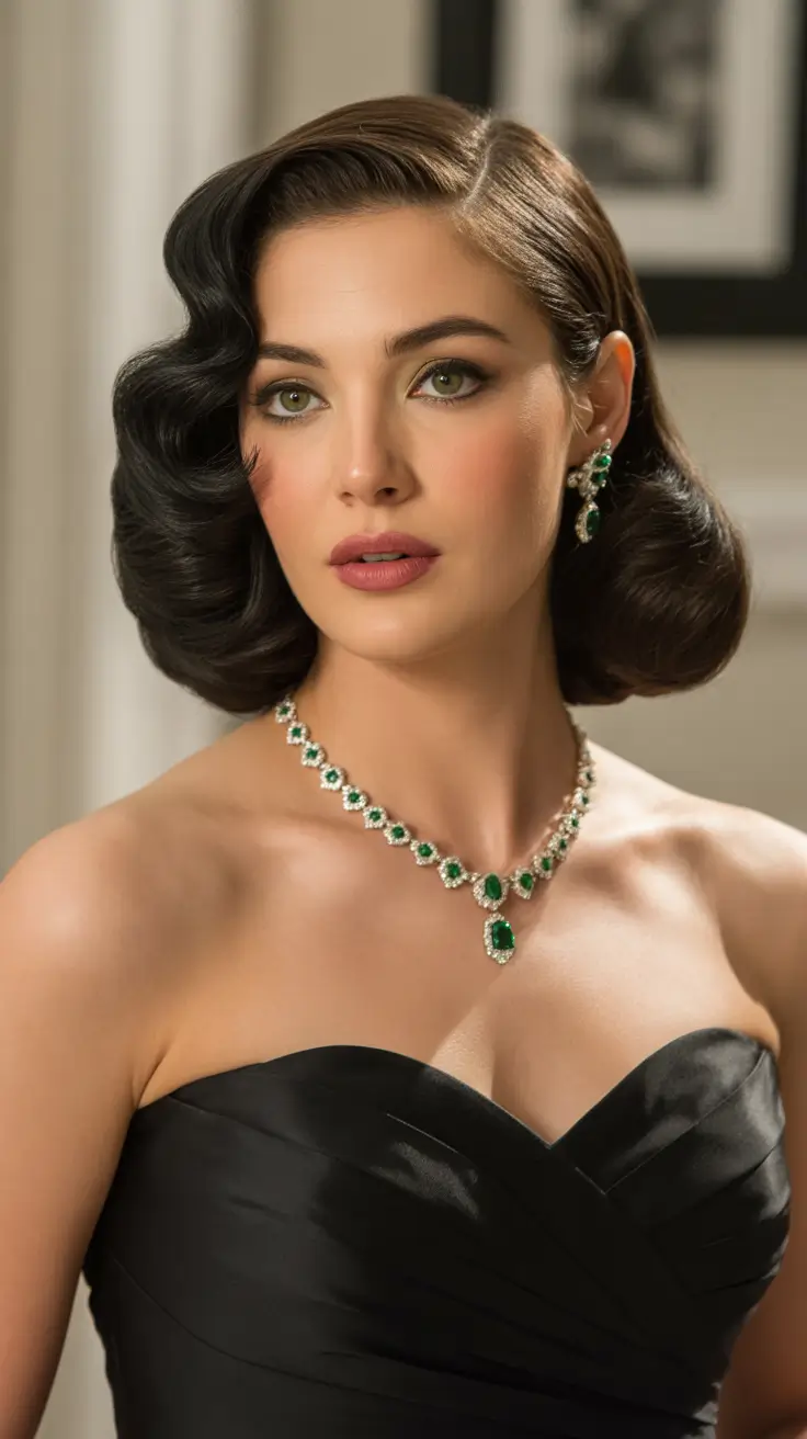 Glamorous vintage waves with side part and volume