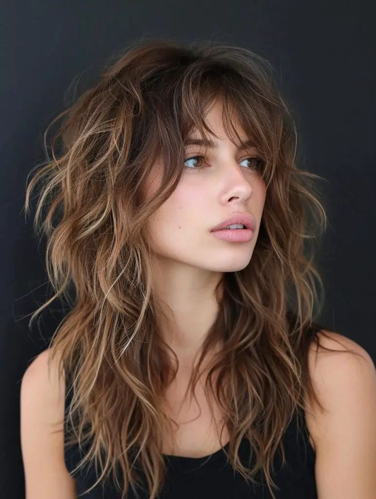 Textured layers with casual side part and volume