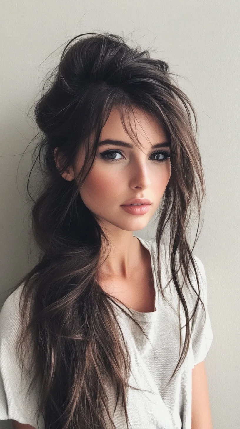 Voluminous side part with tousled layers