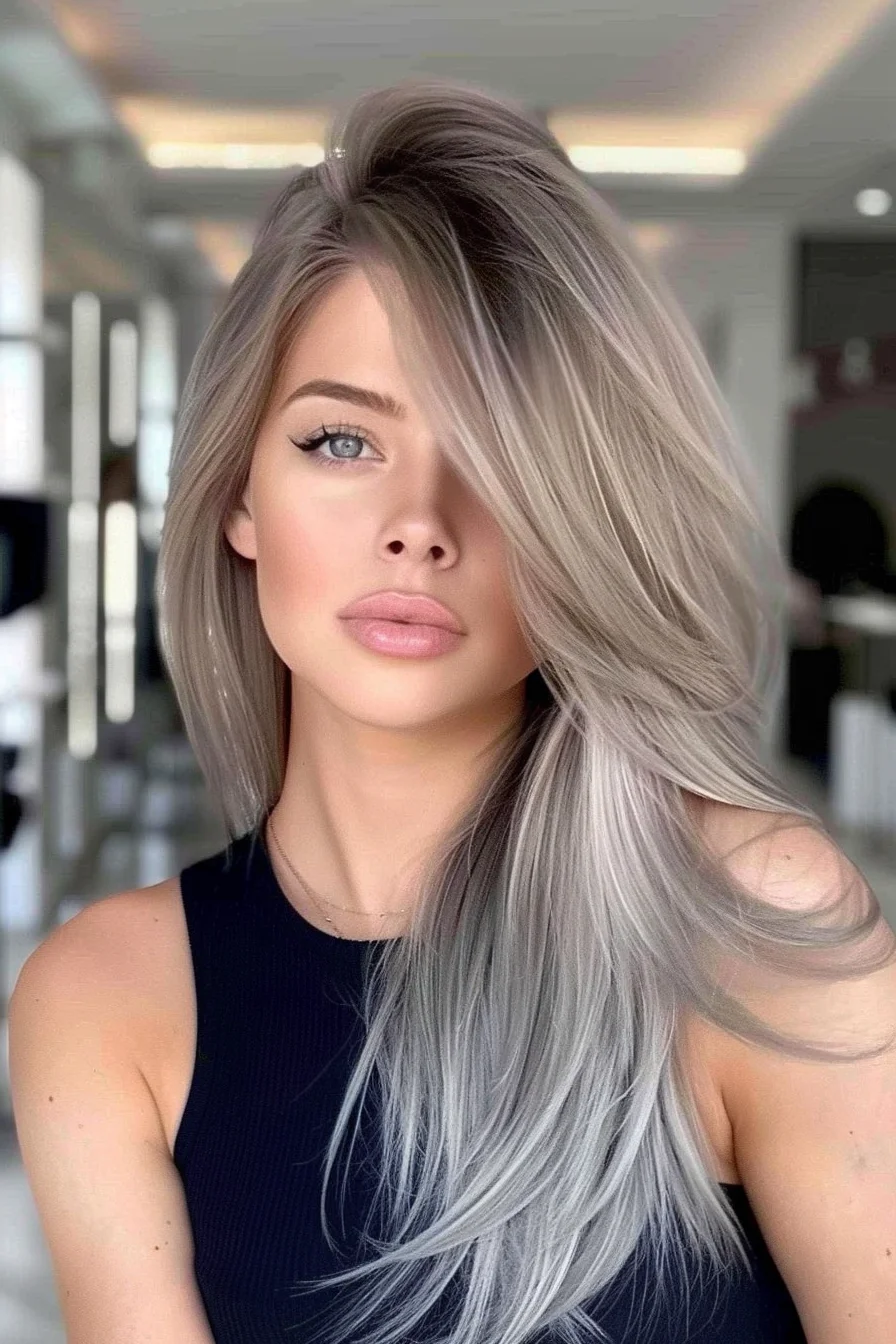 Layered side part with silver highlights