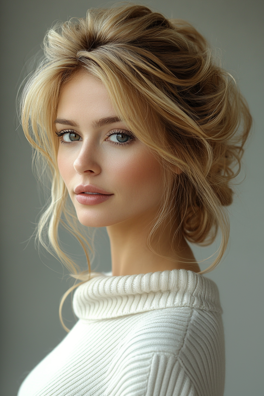 Romantic textured updo with soft waves