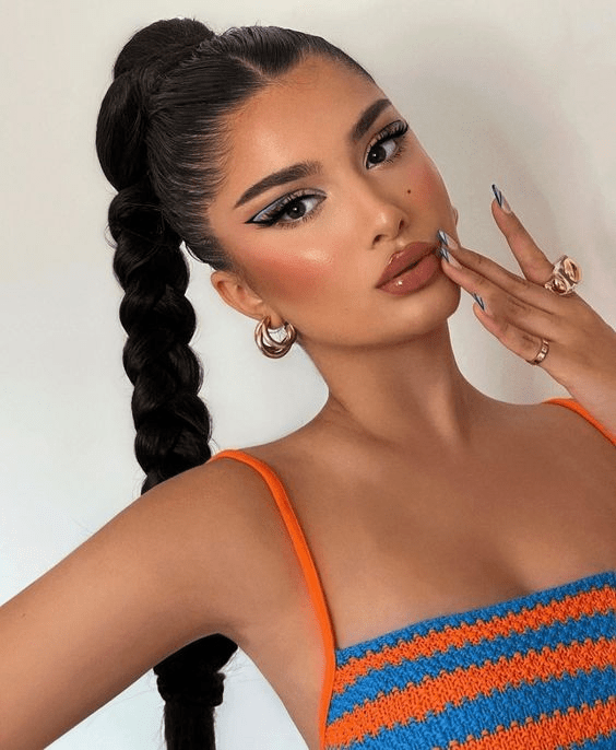 Long braided ponytail with sleek finish