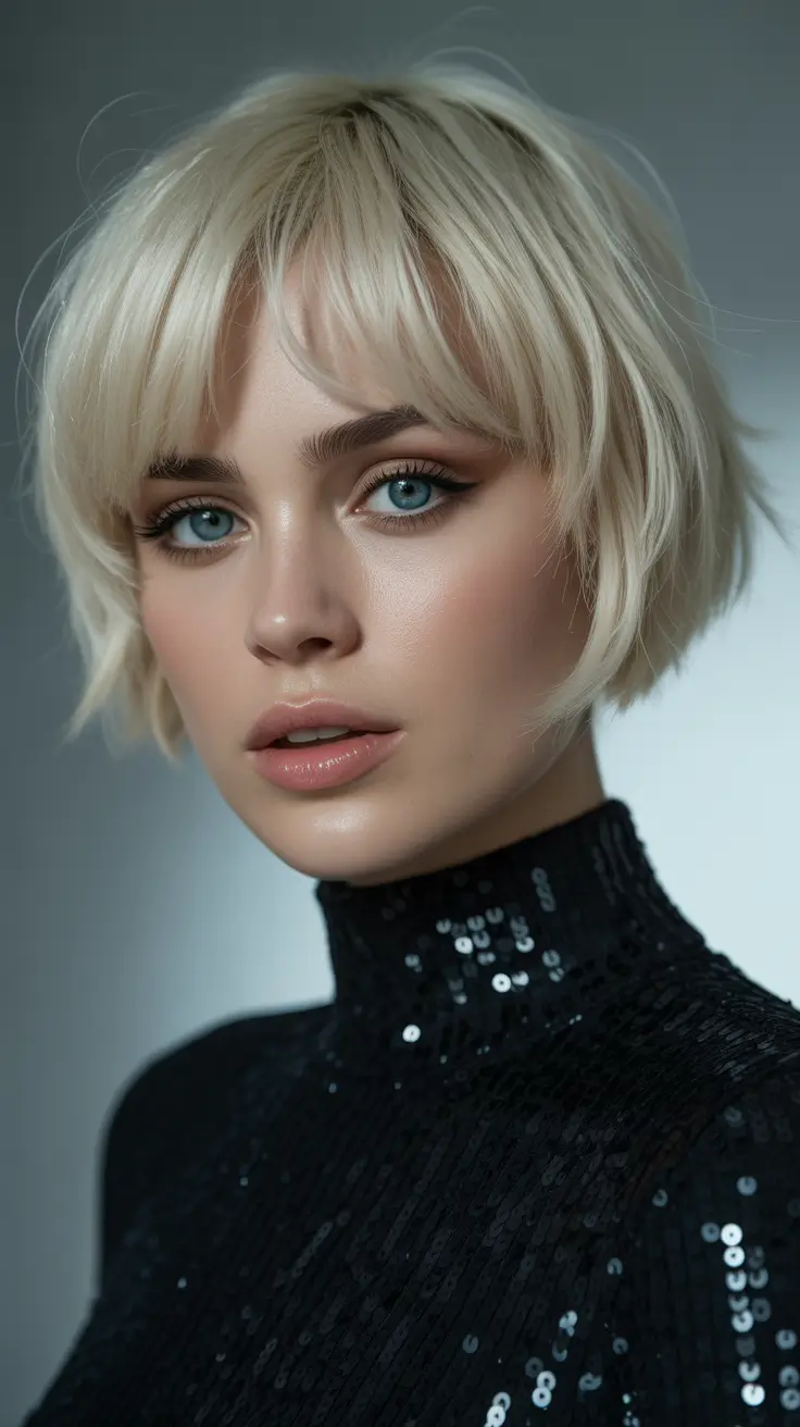 Short bob with soft texture and bangs