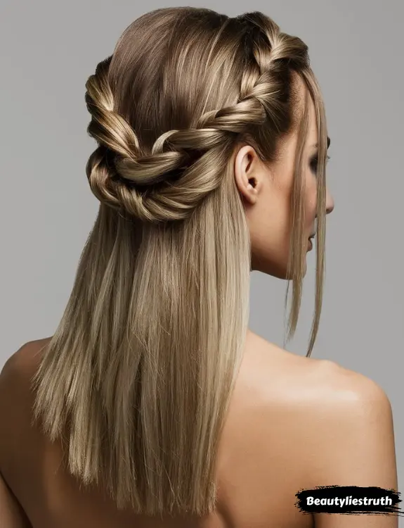 Twisted half-updo with sleek lower section